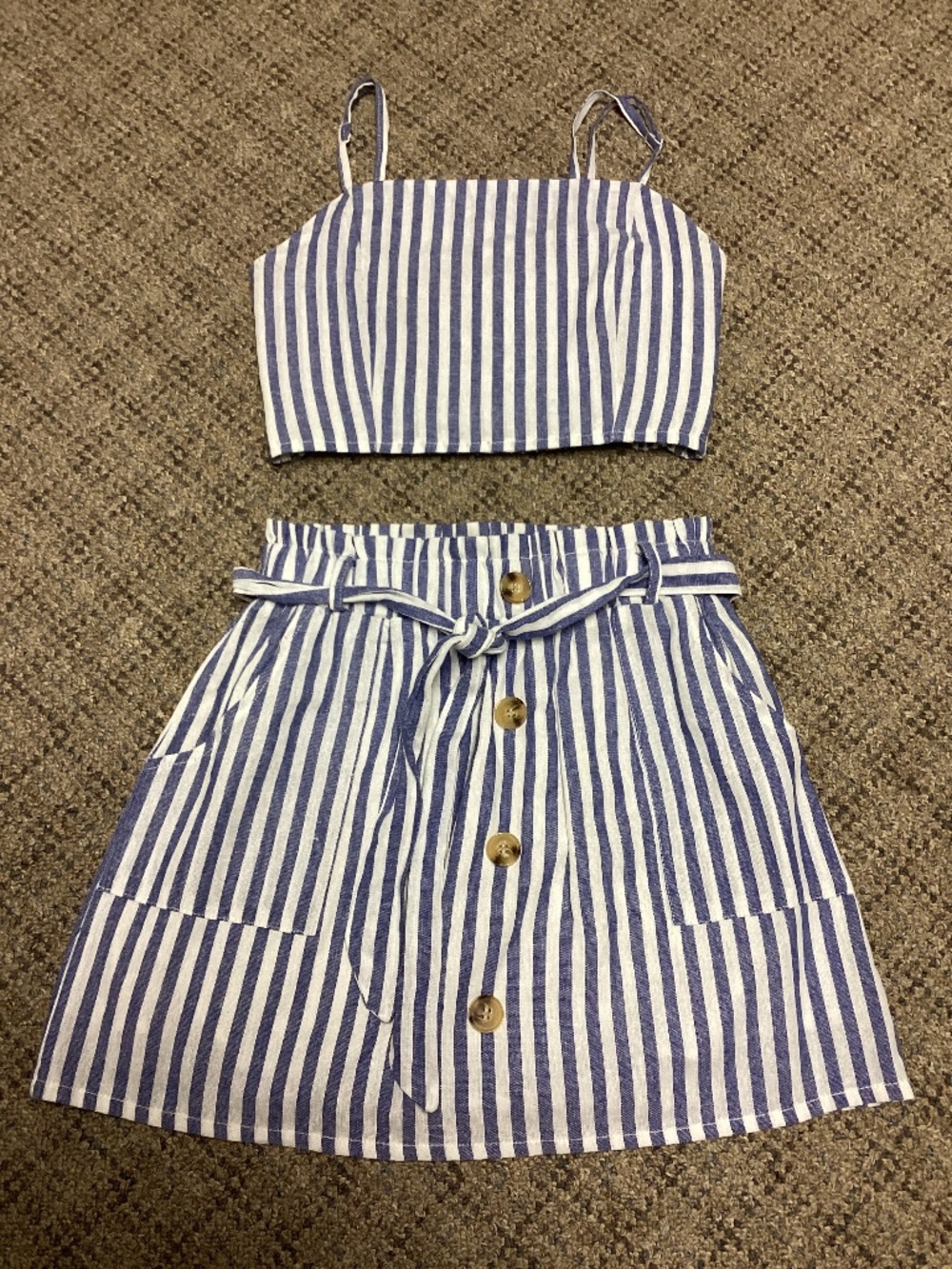 Zaful Blue and White Striped Two-Piece Dress Set Size 6
